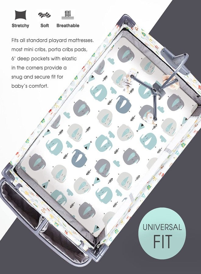 GRSSDER طقم ملاءات سرير أطفال من GRSSDER، ناعم للغاية وقابل للتمدد، مصنوع من قماش جيرسي محبوك، عبوة من قطعتين، ملاءات سرير أطفال محمولة/صغيرة الحجم مع جيب عميق، بتصميم فيل لطيف للبنات والأولاد - Image 3